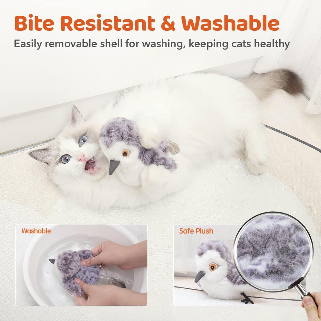 Cat Toys Flapping Bird (No Flying), Lifelike Sandpiper Chirp Tweet, Rechargeable Touch Activated Kitten Toy Interactive Cat Exercise Toys for All Bree