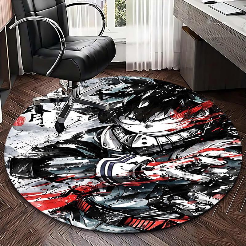 1pc Anime Cartoon Design Round Carpet Office Chair Mat, NonSlip Rug for Home Decor