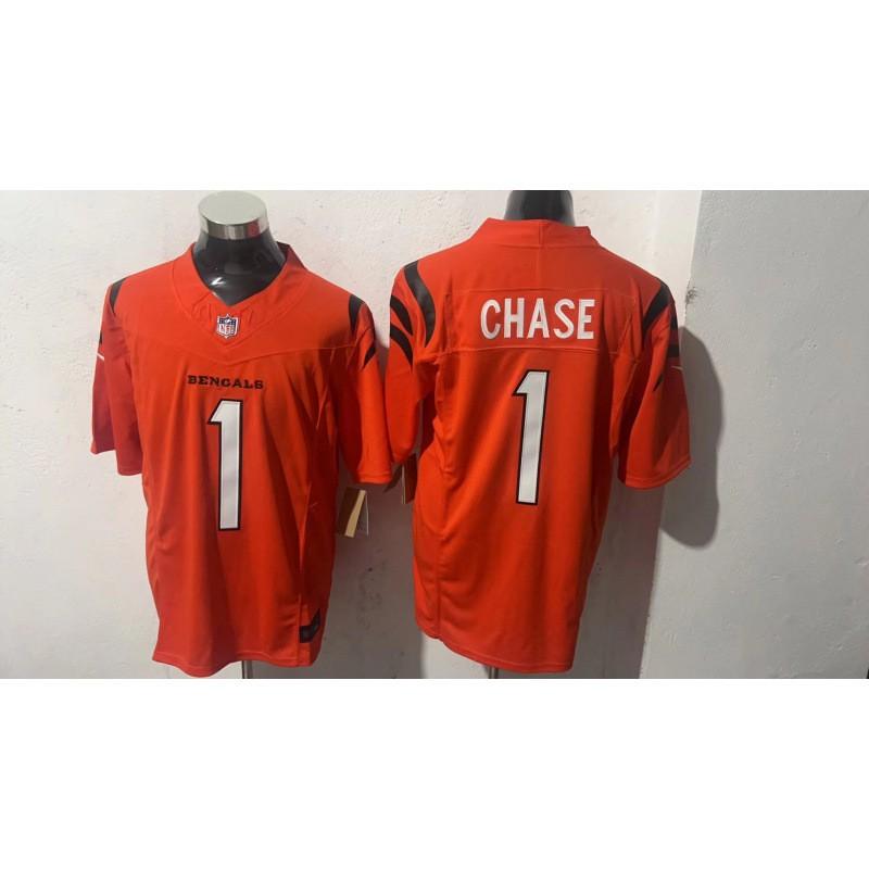 Cincinnati Bengals Chase 1 NFL Vyšívaný dres Pánská fotbalová uniforma Fanouškovské oblečení Bílá Černá Oranžová Edice