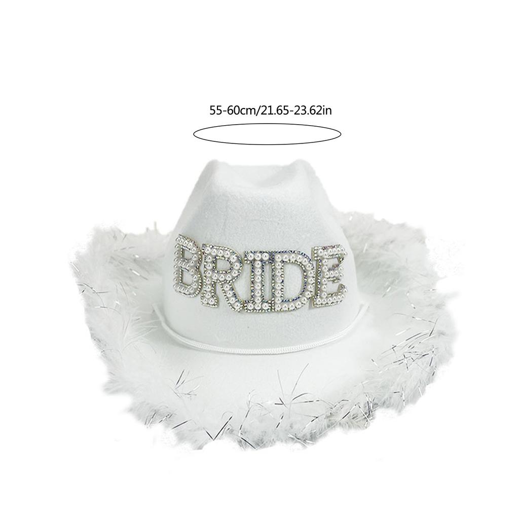 Handmade Wedding Party Cowgirl Hat with Pearl BRIDE Letter Bridal Western Fedoras Hat with Plush Trim for Photography