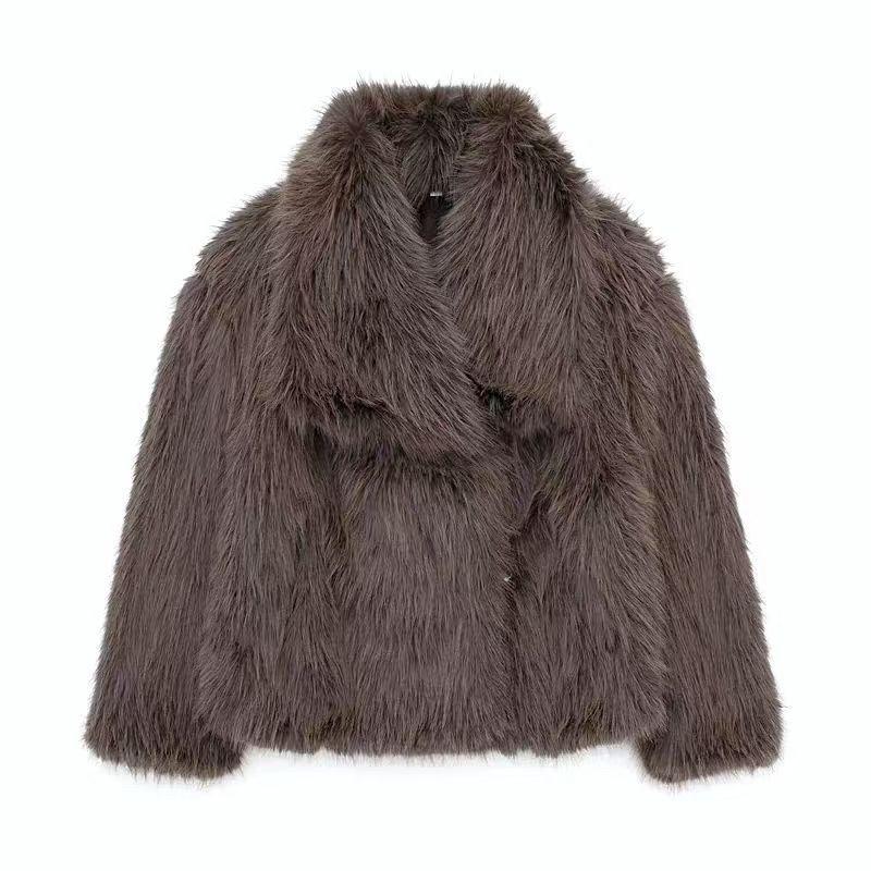 Stylish big lapel imitation fur jacket femininity elegant celebrity long-sleeved thermal coat fluffy top
