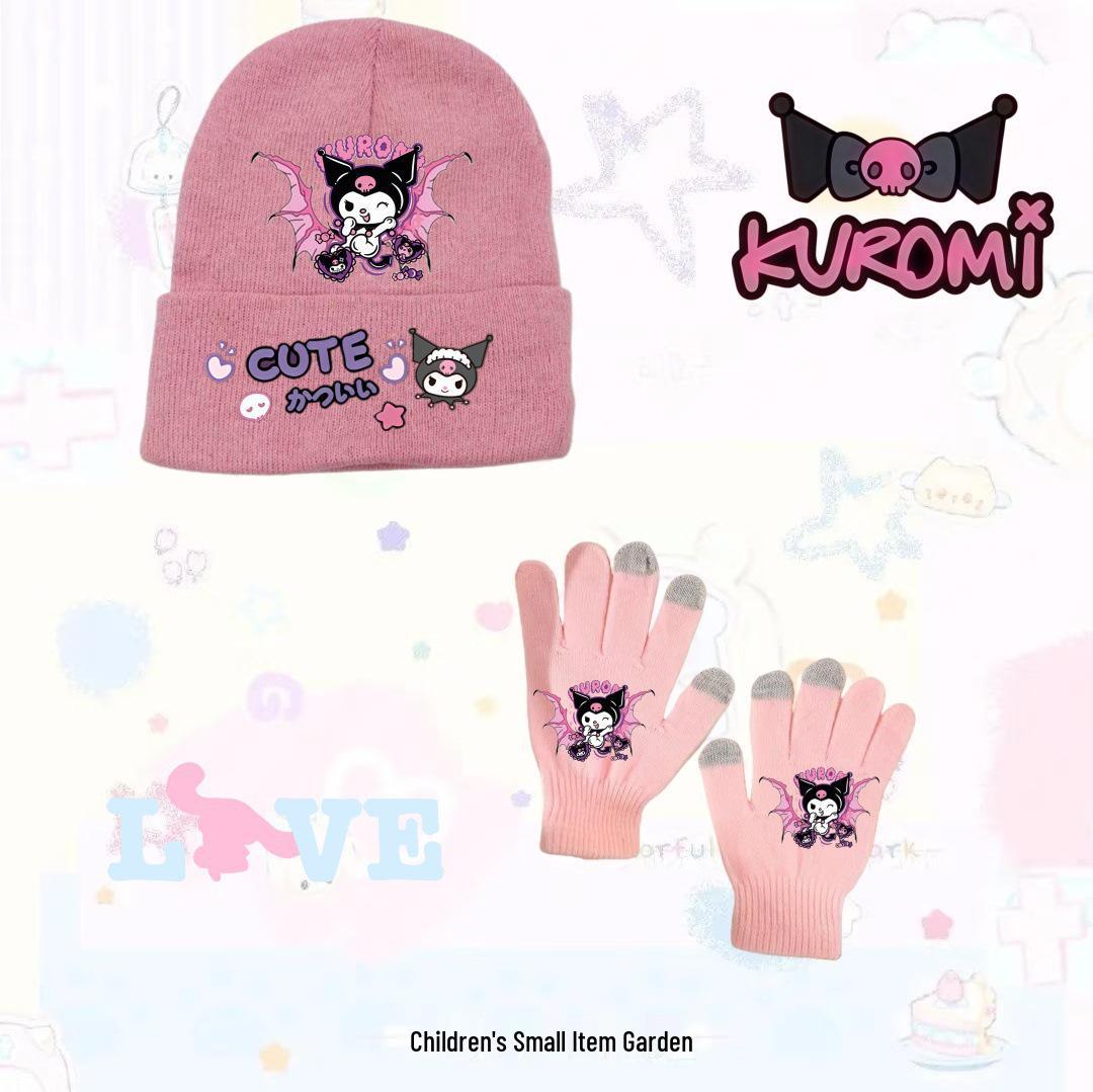 Kuromi Knit Hat & Gloves Set for Teens - Warm, Stylish & Fun