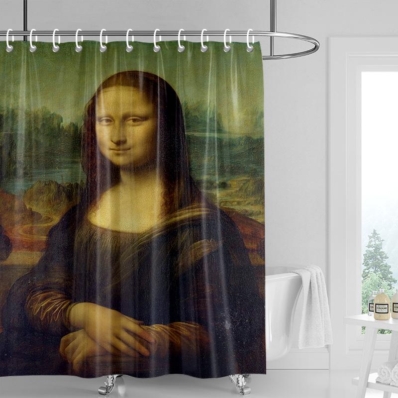 

Mona Lisa Bubblegum Shower Curtain - Classic Portrait With Pink Bubble, Black & White Art Parody, Waterproof Bath Decor W60H190(CM)-1 Pcs