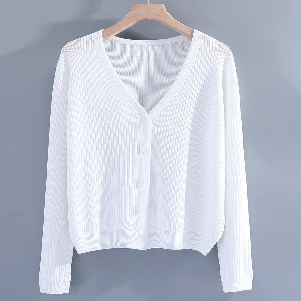 Women's Long Sleeve Cardigan V Neck Elegant Knit Top Thin Solid Color Shrug
