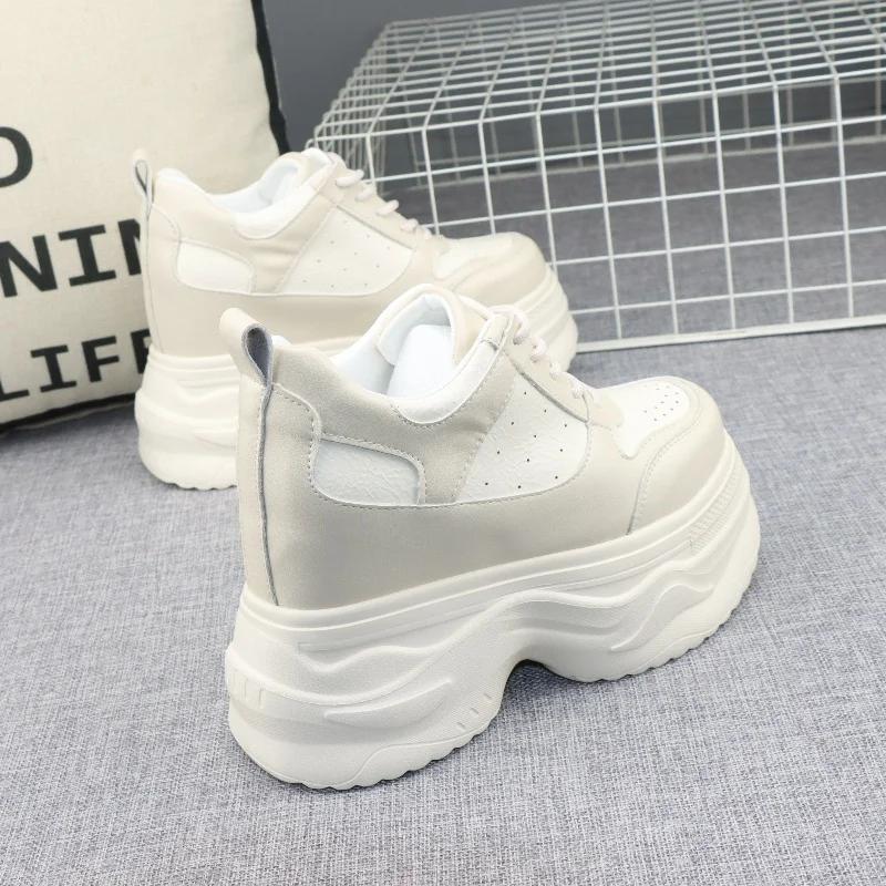 Fashion 12CM Platform Wedge Sneakers Chunky Shoes Genuine Leather for Women Summer Shoes Spring Autumn Walking Sneakers Fashion