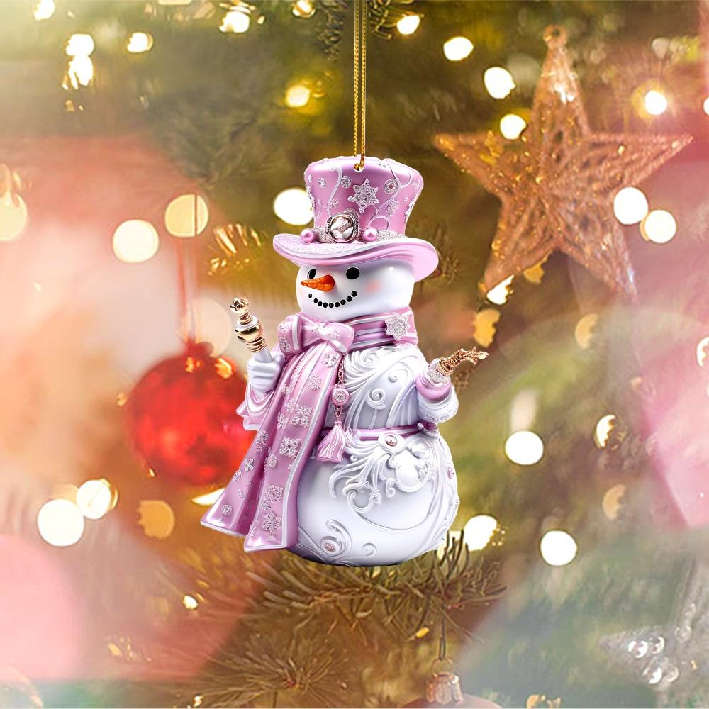 Pink Snowman Christmas Decorations Flat Printing Cartoon Hanging Pendants Christmas Gift Car Hangable Embellishment