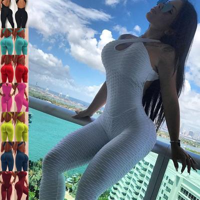 Sexy Female Stretch Skinny Slim Backless Sling Sleeveless Cutout Butt Lift Yoga Fitness Gym Jumpsuit