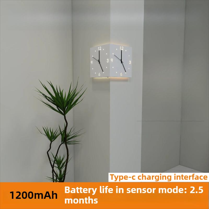 

Double-sided Wall Clocks Modern Living Room Wall Watch Corner Inductive Lighting Silent Clock Simple Home Decoration Accessories белый