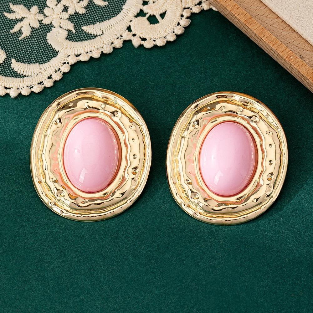 Exaggerate Retro Gold Color Liquid Metal Oval Multiple Colors Stud Earrings for Women Personality Medieval Jewelry Accessories