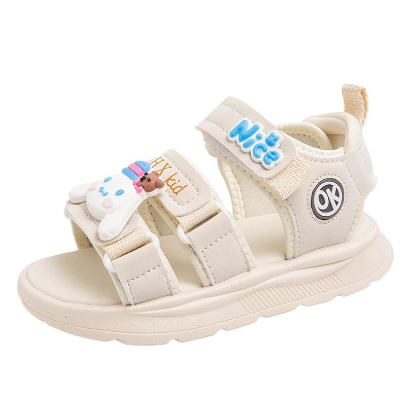 

Girls My Melody Summer New Open-Toe Non-Slip Beach Shoes for Older Children with Velcro Fashionable Versatile Sandals 32-37One Hand6Double бежевый