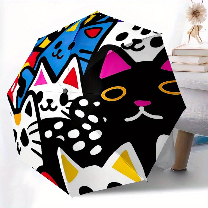 1pc Colorful Cats Art Automatic Open/Close Umbrella, Umbrella with cartoon Design, Portable Compact Umbrella for Men & Women, Good Holiday G