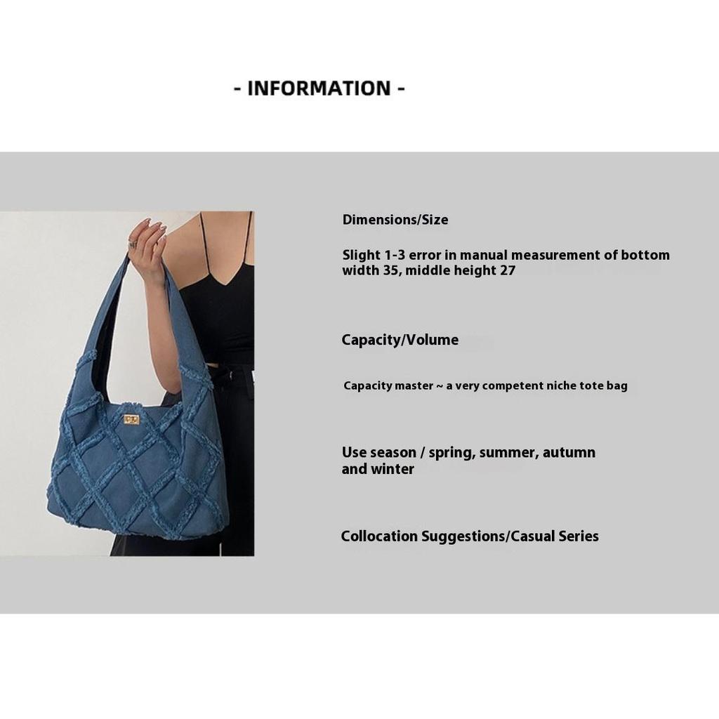 New Trendy Denim Canvas Women's Bag Personality Street Tassel Large Capacity Casual Tote Bag Shoulder Bag ARI
