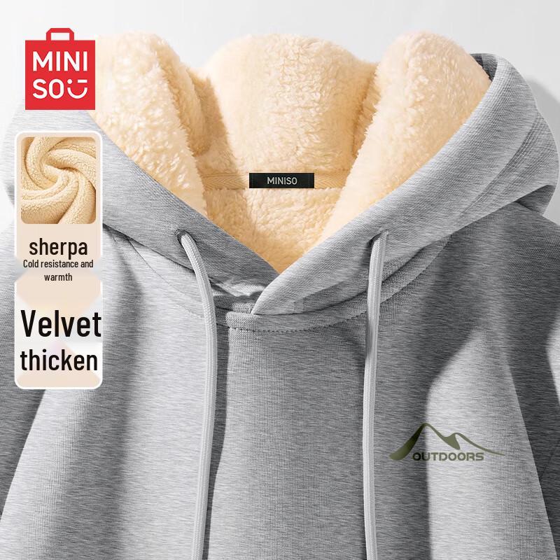 MINISO Men's Heavyweight Hooded Sweatshirt with Lamb Fleece Lining