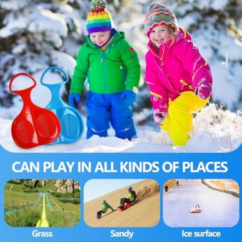 2er Set Sled Bob Blue & Red, Sled with Handle, Durable Snow Slider, Winter Outdoor Sport, Suitable for Kids and Adults, For Unforgettable Winter Days