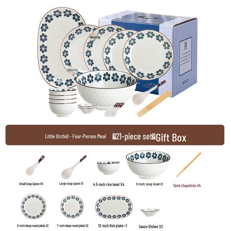 Huazao Baijia AQ Retro Orchid 21-Piece Ceramic Dinnerware Set
