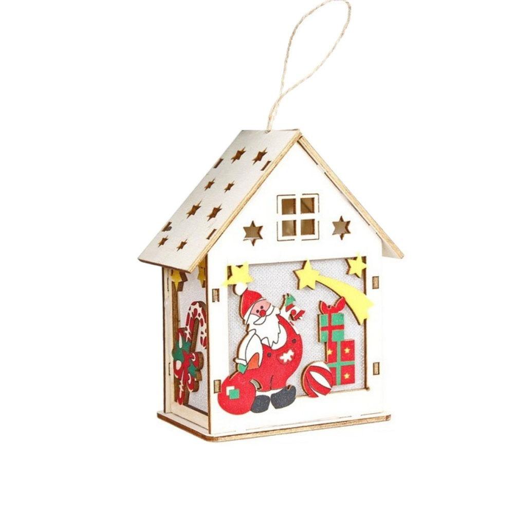 Colorful Christmas LED Light Wooden House Cute Luminous Cabin Wooden Luminous Huts Kids Gifts