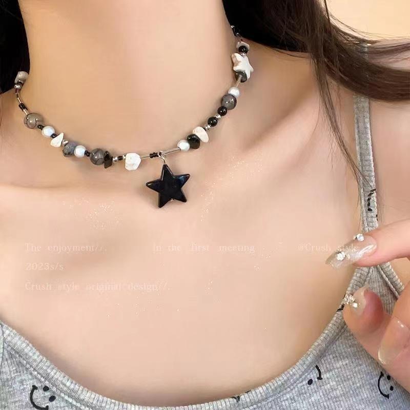 Summer Dopamine Girl Colored Candy Pentagram Necklace Women's Sweet Cool Wind Hot Girl Light Luxury Niche Collarbone Chain