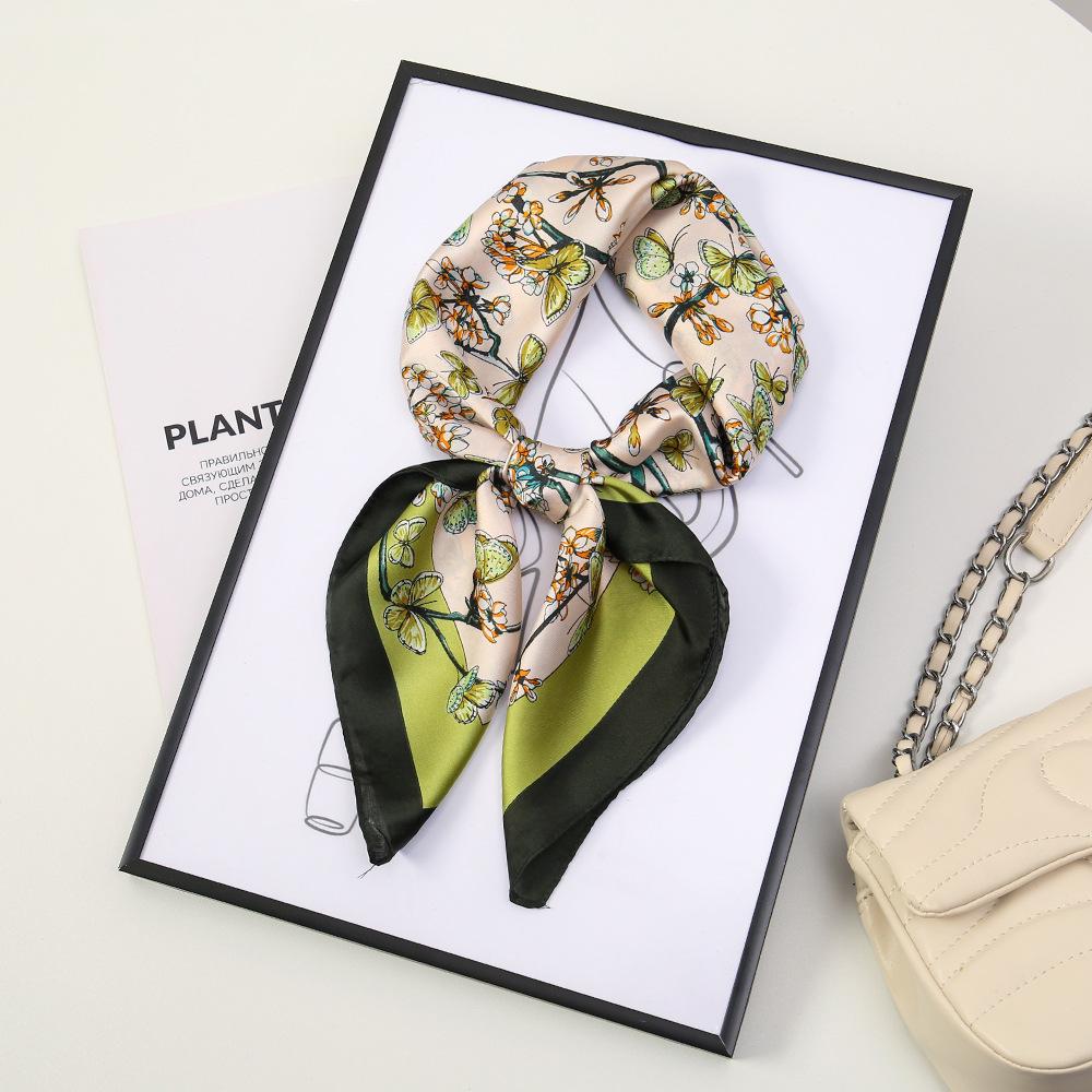 71 Flower polka dot simulation silk scarf neck small square scarf Korean atmosphere sunscreen scarf advanced sense