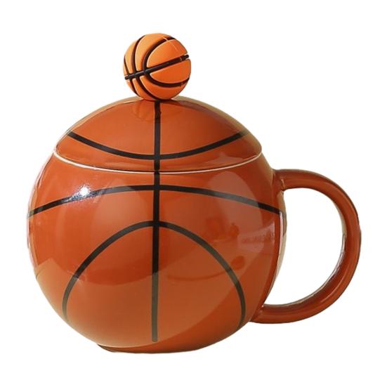 

Sports Themed Ceramic Mug with Lid And Spoon Badminton Football Basketball Coffee Tea Cup Unique Gift for Sports Lovers J