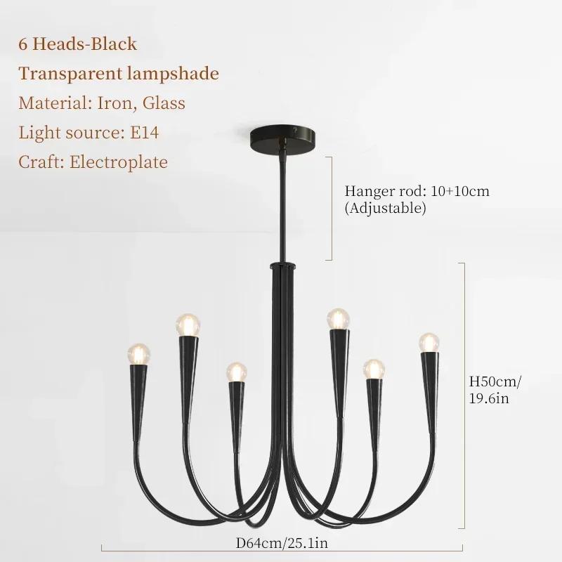 Nordic Luxury Living Room Candle Pendant Light American Iron LED Pendant Light Bedroom Lighting Dining Room Home Decoration