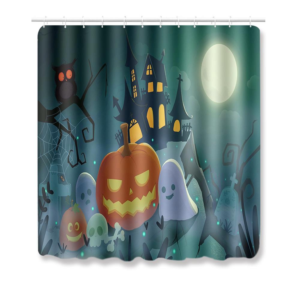 Halloween Shower Curtain Floor Mat Combination Four-Piece Set Bathroom Toilet Carpet Shower Room Foot Mat