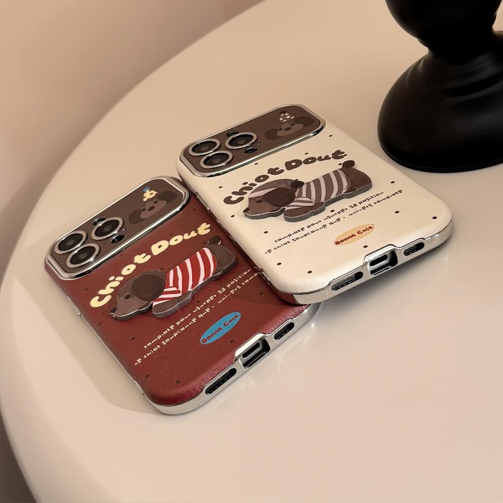 Autumn and Winter Couple Puppies Suitable for 16promax Apple Mobile Phone Case Iphone15 Three-dimensional Cartoon 14 Leather Set 17