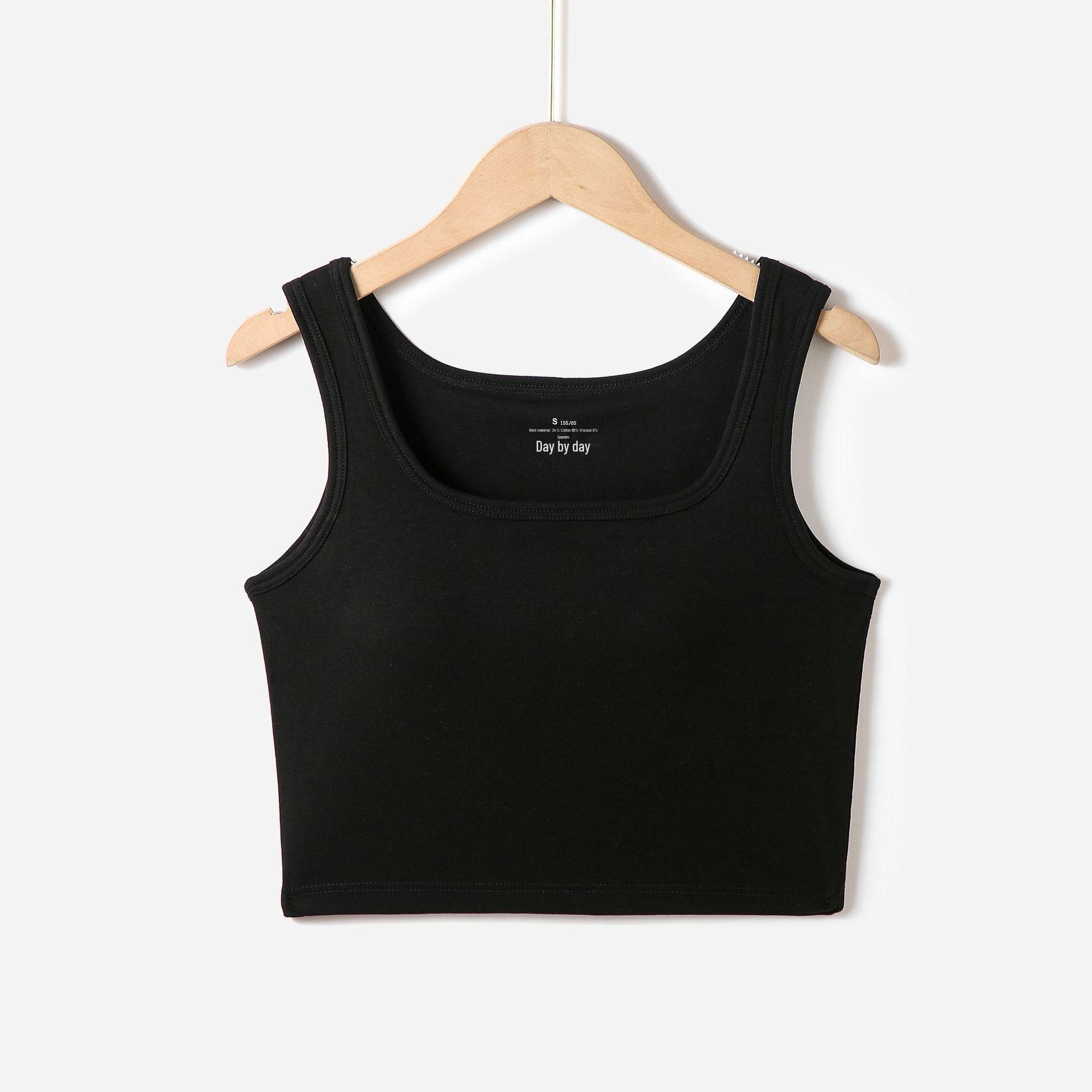 Women s Cropped Camisole Tank with Built-in Bra - Square Neck, Spring/Summer Base Layer Extra Large чёрный