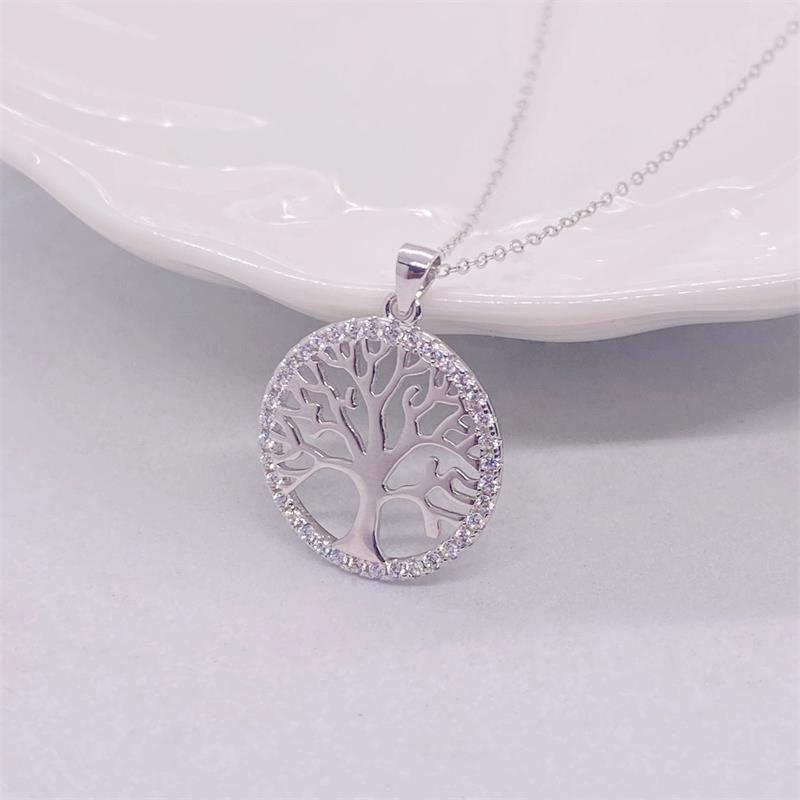 

S925 Sterling Silver Tree of Life Necklace with Diamond Inlay - Fashionable Christmas Pendant Pendant Only