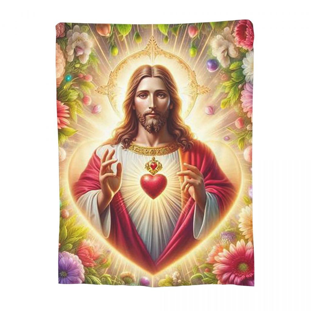 Jesus Christ Angelic Heart Religious Blankets Soft Warm Flannel Throw Blanket Bedding for Bed Living Room Picnic Travel Sofa