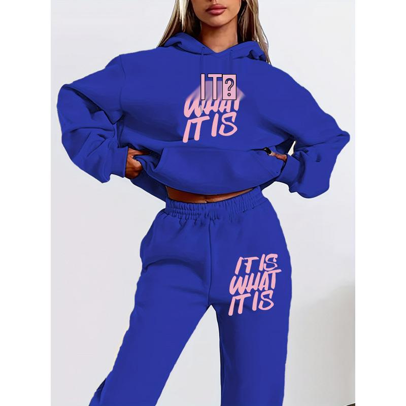 Hot Selling Women s Letter Print Hoodie Set - Autumn Long Sleeve Sweatshirt XXXL королевский синий