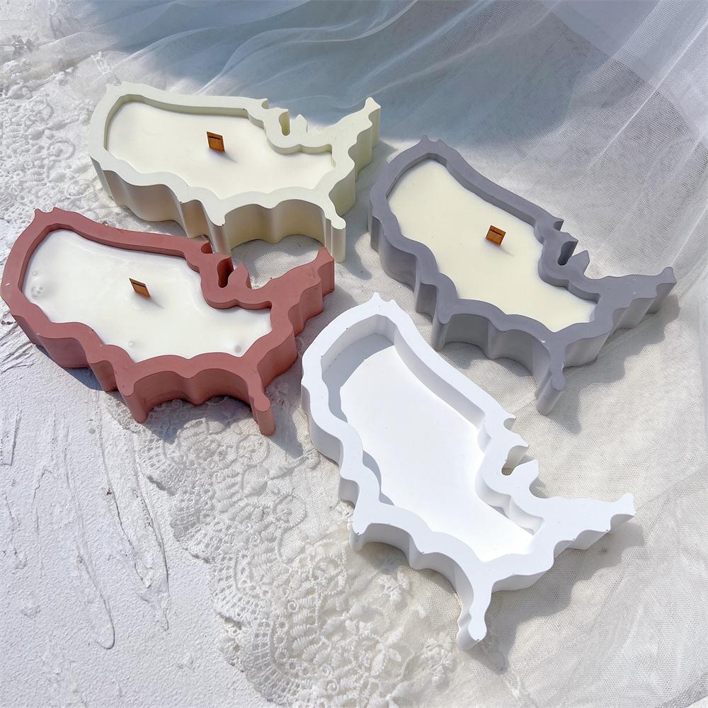 Map Dish Candle Holder Silicone Mold Charcuterie Board Resin Mould Concrete Coaster Tray Soy Wax Candle Mold