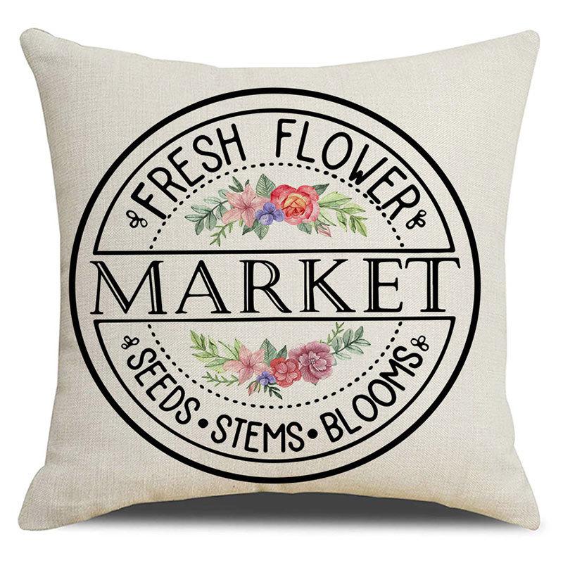 Pillow Case Spring Throw Pillow Case Flower Truck Farm Print Home Decor Cushion Cover Back Cushion
