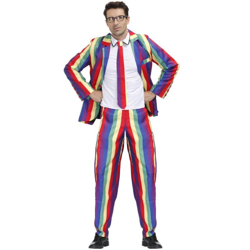 M-XL Men's Print Craze Suit Clown Costume, Halloween Holiday Disco Suit for Men