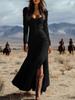 Retro Western-Style Buttoned Long Sleeve Pleated Dress