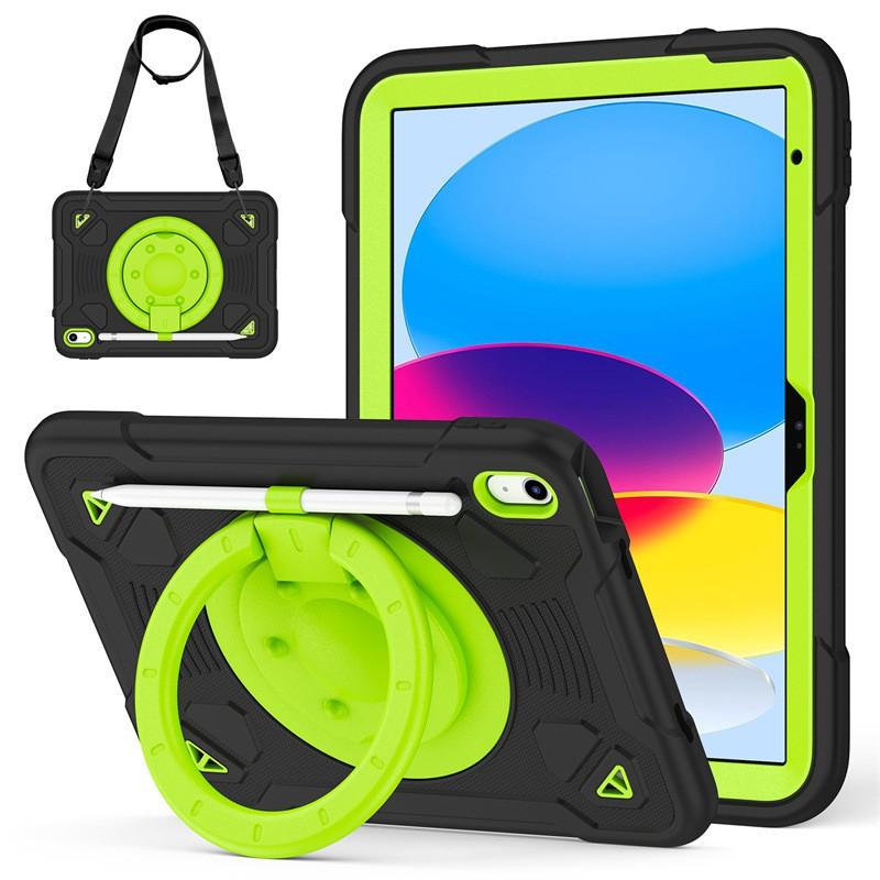 IPad 11th Gen 10.2 Inch Silicone PC Case With Wrist Strap Rotating Stand Pen Slot Full Protection Cover
