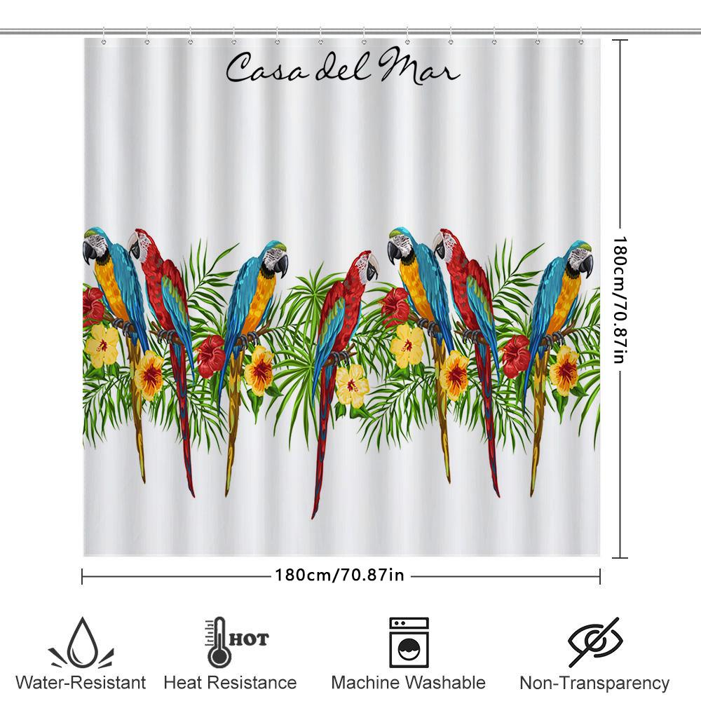 Colorful Parrots Shower Curtain Casa Del Mar Tropical Floral Design Bathroom Decor Polyester Fabric Waterproof Home Decoration I