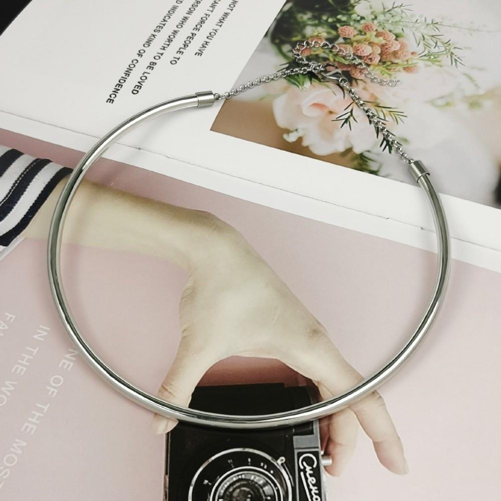 Silver Round Collar Neck Ring Metal Neck Ring Necklace Fashion Round Necklace For Women Men