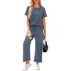 Women's Casual Fashion Short Sleeve Loose Wide Leg Pants Round Neck Suit