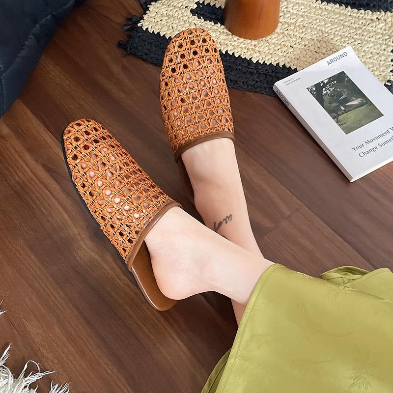 New woven comfortable outer wear half slippers new breathable hollow casual cool slippers