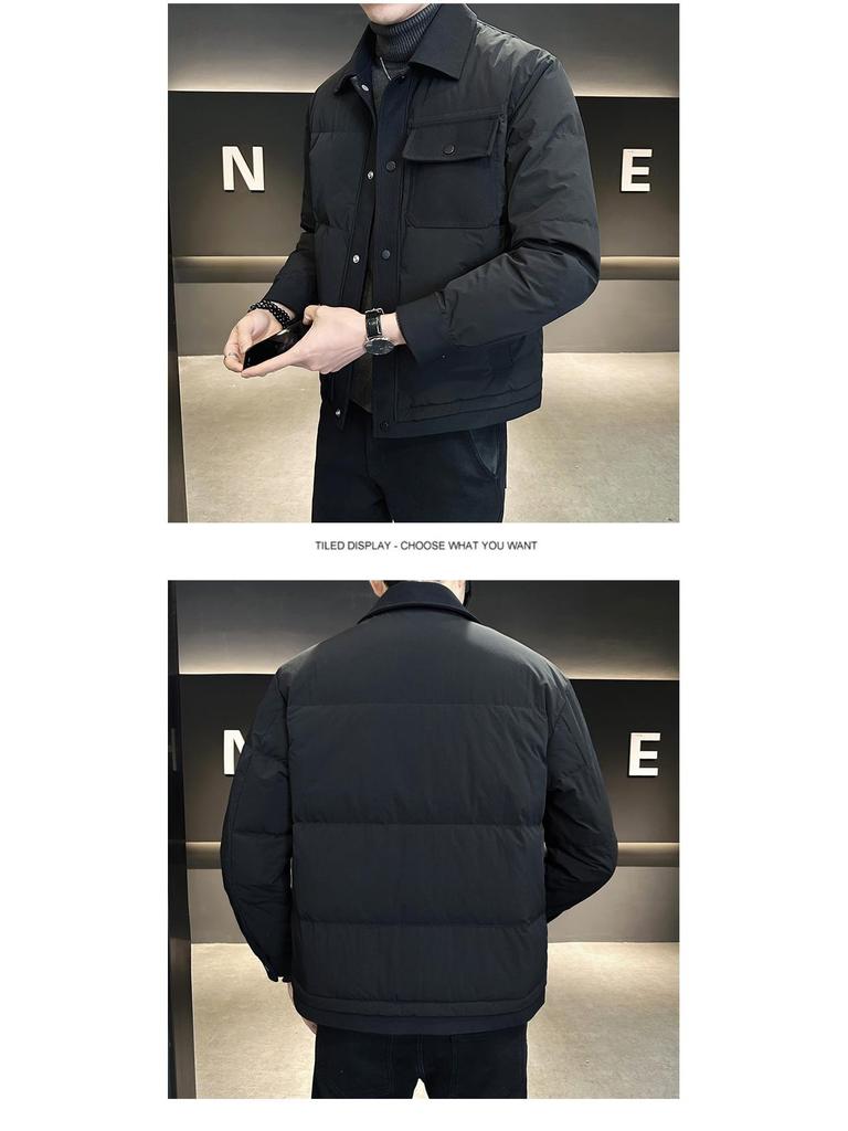 Men's 2024 Slim Fit Short Lightweight Down Jacket - Winter Thickened Warm Outerwear with Lapel