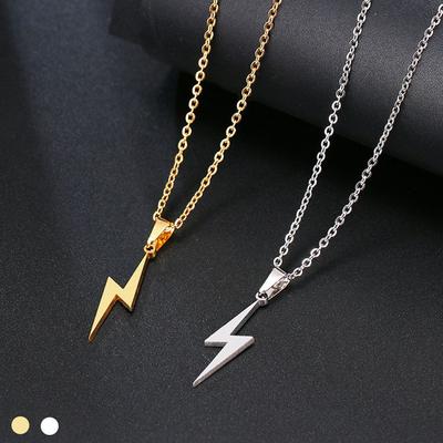 1PC Men Metal Jewelry Long Chain Stainless Steel Lightning Pendant Necklace Choker