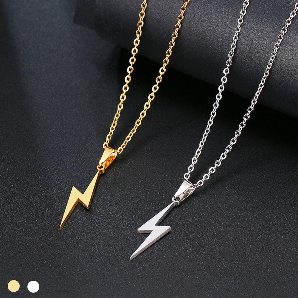 

1PC Men Metal Jewelry Necklace Choker Lightning Pendant Stainless Steel Long Chain срібний