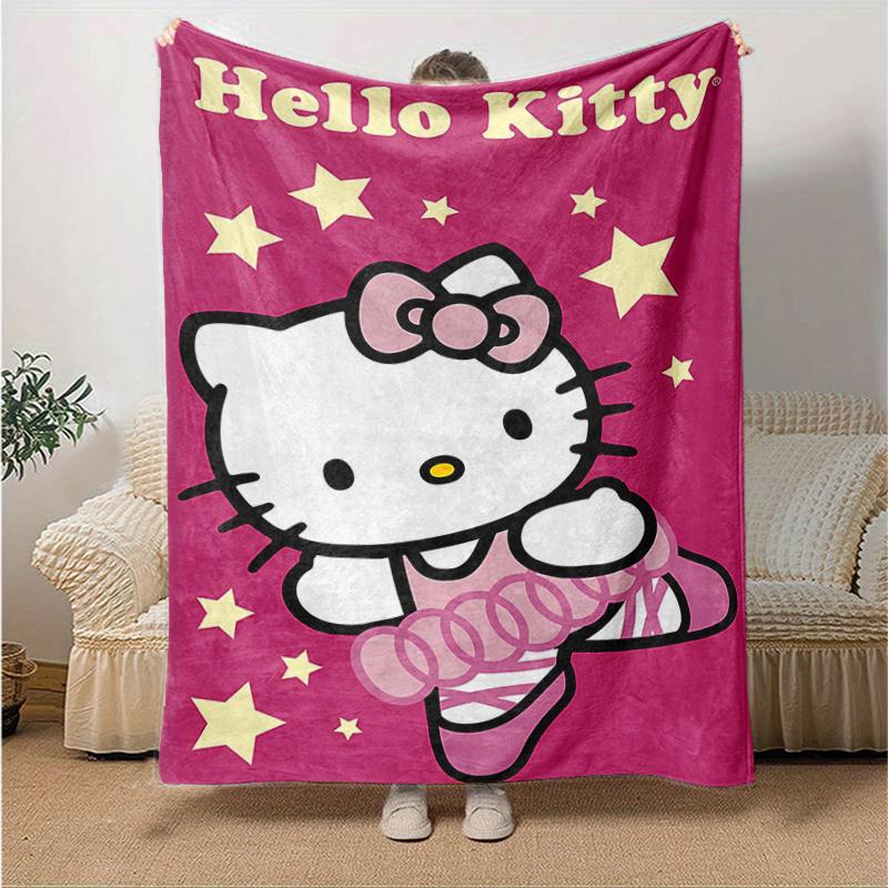 

1pc Cute Hello Kitty Dancing Blanket, Soft and Cozy for All Seasons, Living Room, Travel, Camping, Car Blankets, Beach, Office Naps, Perfect Home Deco 130x150cm