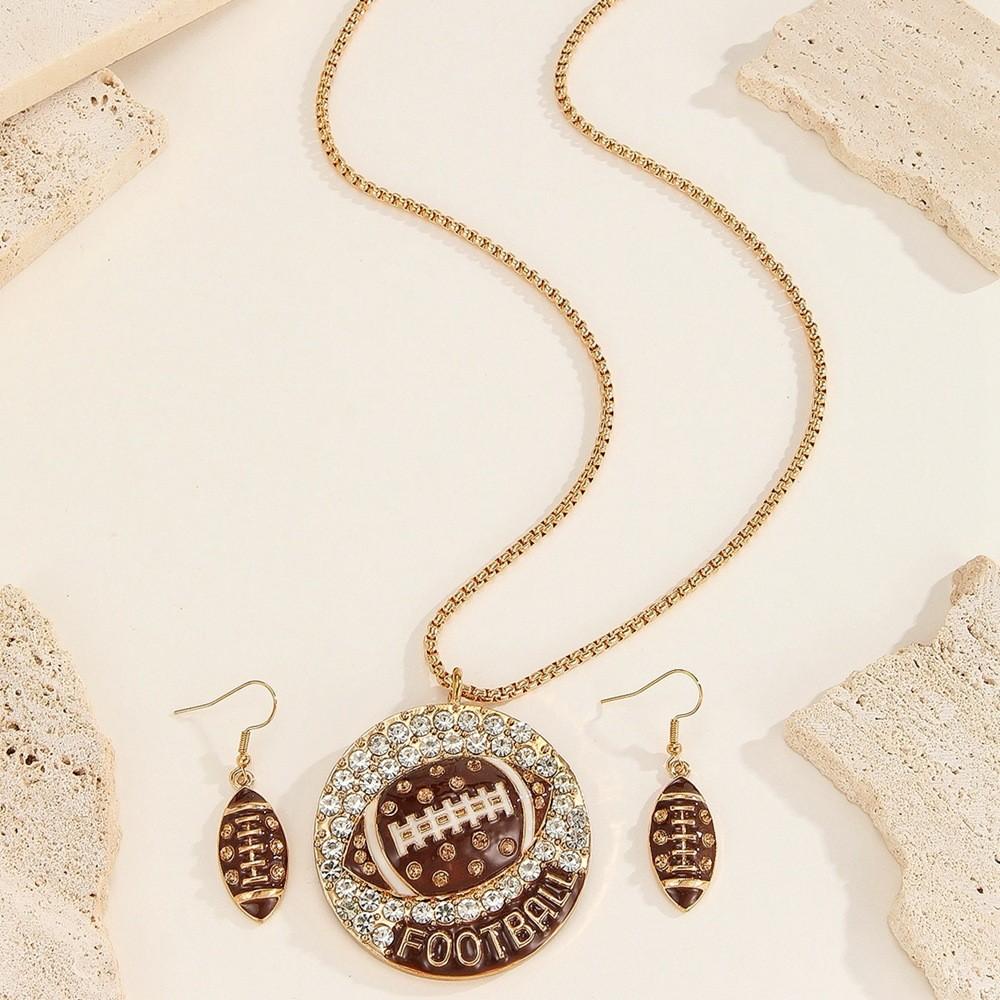 Water Zirconia Durable Rugby Jewelry Set With Pendant And Earrings For Sports Fans And Collectors