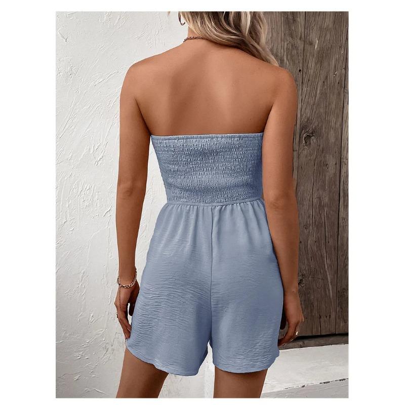 Summer Fashion Splicing Women's Solid Color Sexy Sleeveless Button Tie Waist Casual Comfortable Jumpsuit Shorts