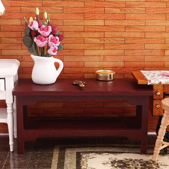 1:12 Simulations-Teetisch Mini Handgefertigt Retro Weinrot Puppenhausmöbel Tisch Kinderspielzeug für Kindergarten