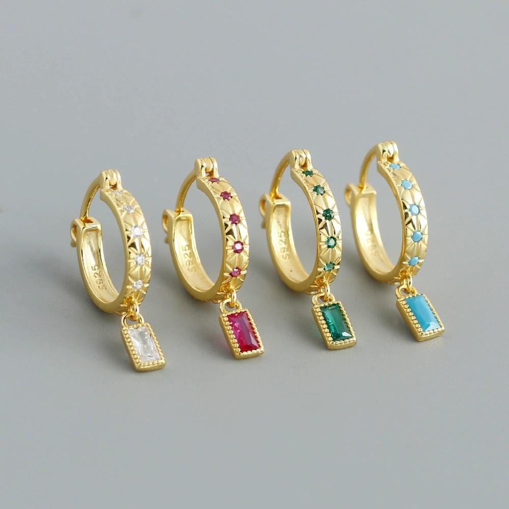 Fashion Jewelry Gold Plated 925 Sterling Silver Geometric Drop Hoop Earrings for Women Wedding Birthday Mother's Day Gift