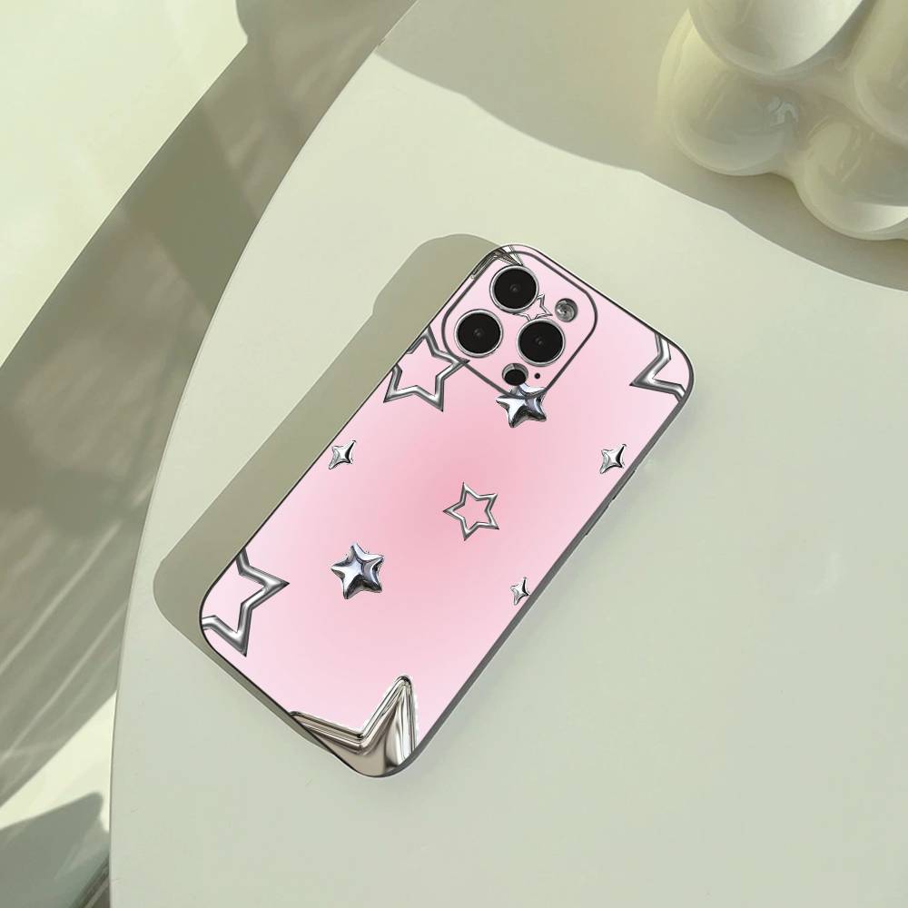 C-Colorful Star Phone Case For iPhone 17,16,15,14,13,12,11 Pro Max, Lightweight and practical Soft Black Cover