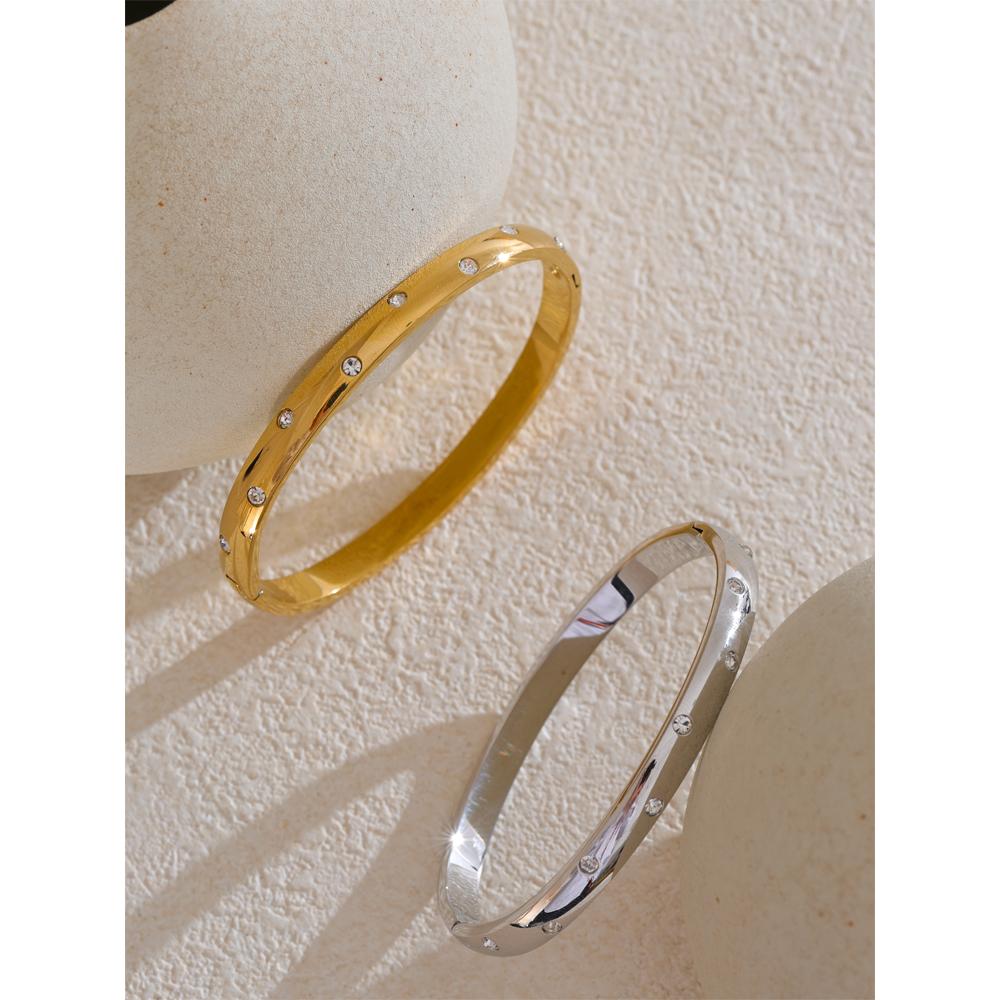 Yhpup Stainless Steel Cubic Zirconia Fashion Bracelet Bangle Gold Silver Color Waterproof High Quality PVD Jewelry for Women