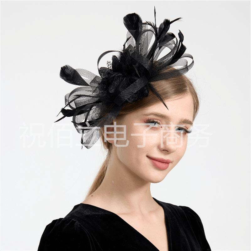 European and American feather headgear bridal hair accessories mesh yarn head flower top hat wedding decoration headgear head flower wholesale